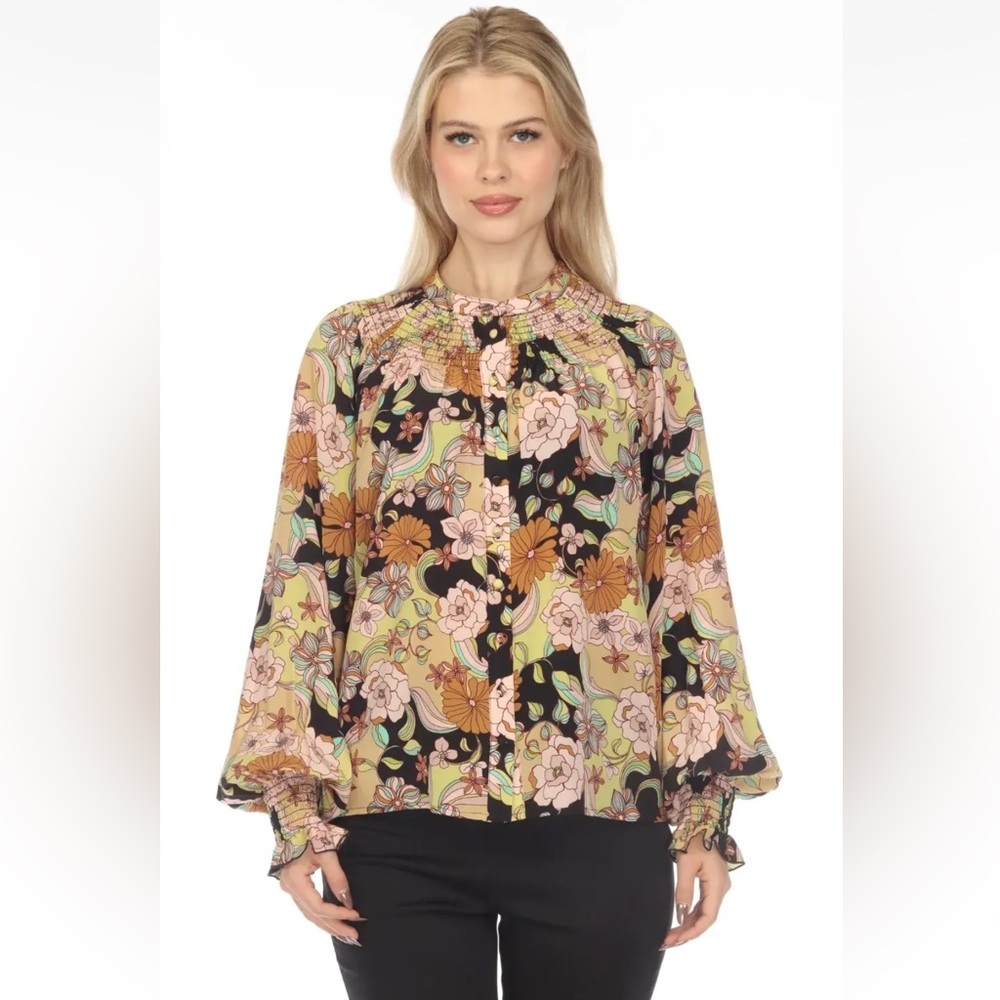 Johnny Was Love Diana Silk Floral Long Sleeve Blouse Boho Chic Size S - Picture 5 of 16